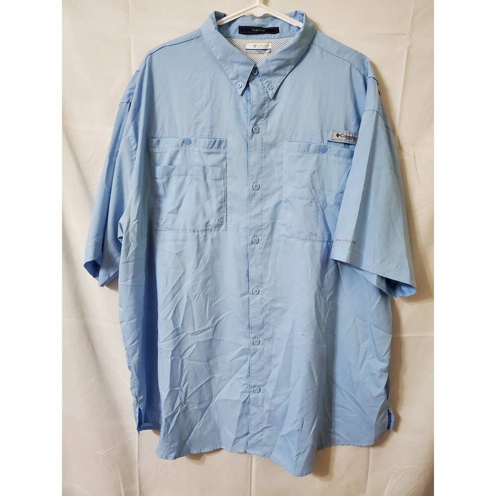 Columbia PFG Tamiami Fishing Shirt Mens XXL Blue Short Sleeve Button Up Vented